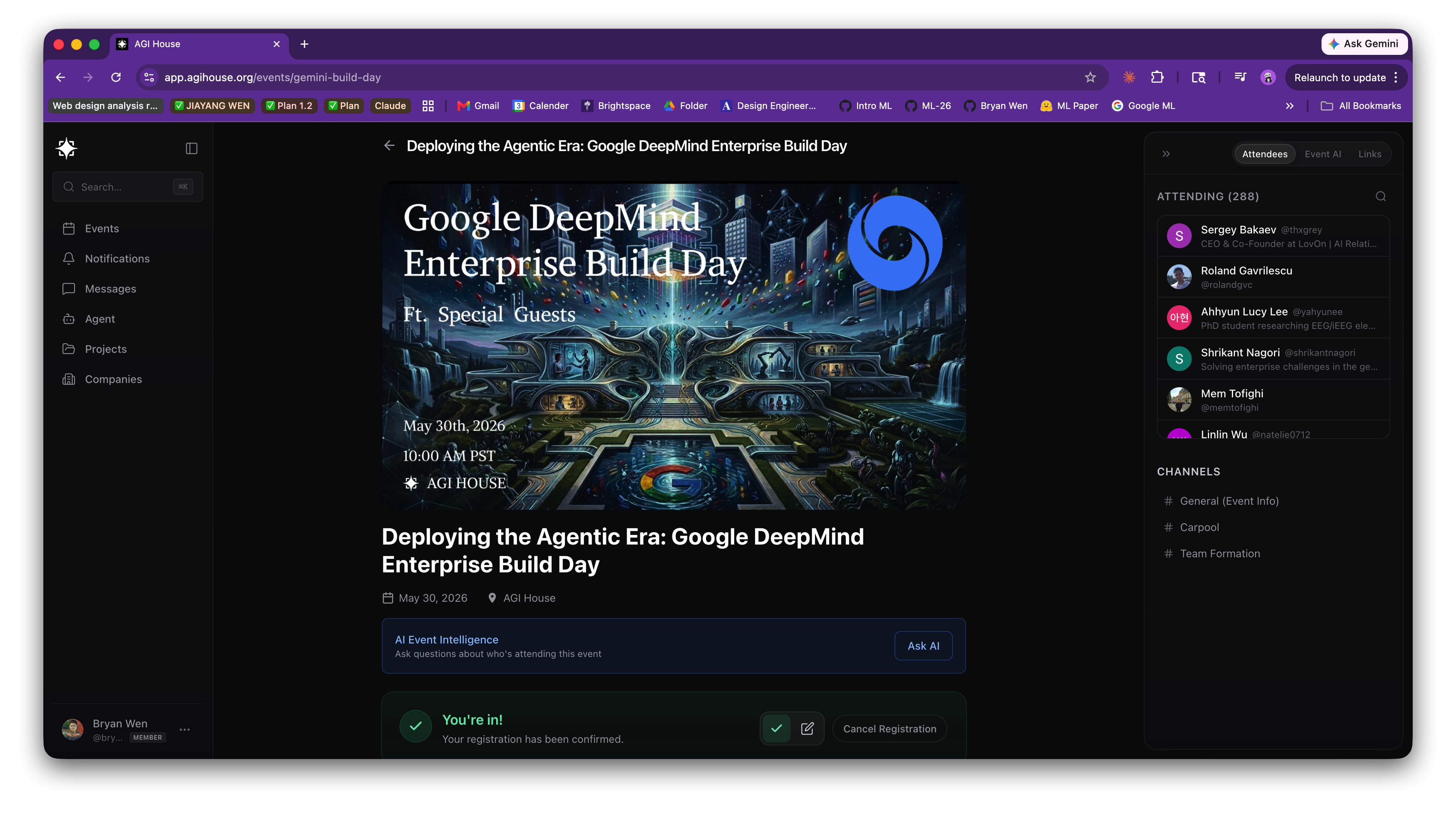 AGI House and Google DeepMind Enterprise Build Day event page